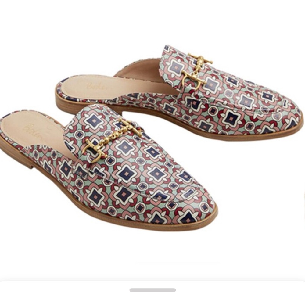 Boden Snaffle Detail Backless Patterned Leather Loafer Size 9.5